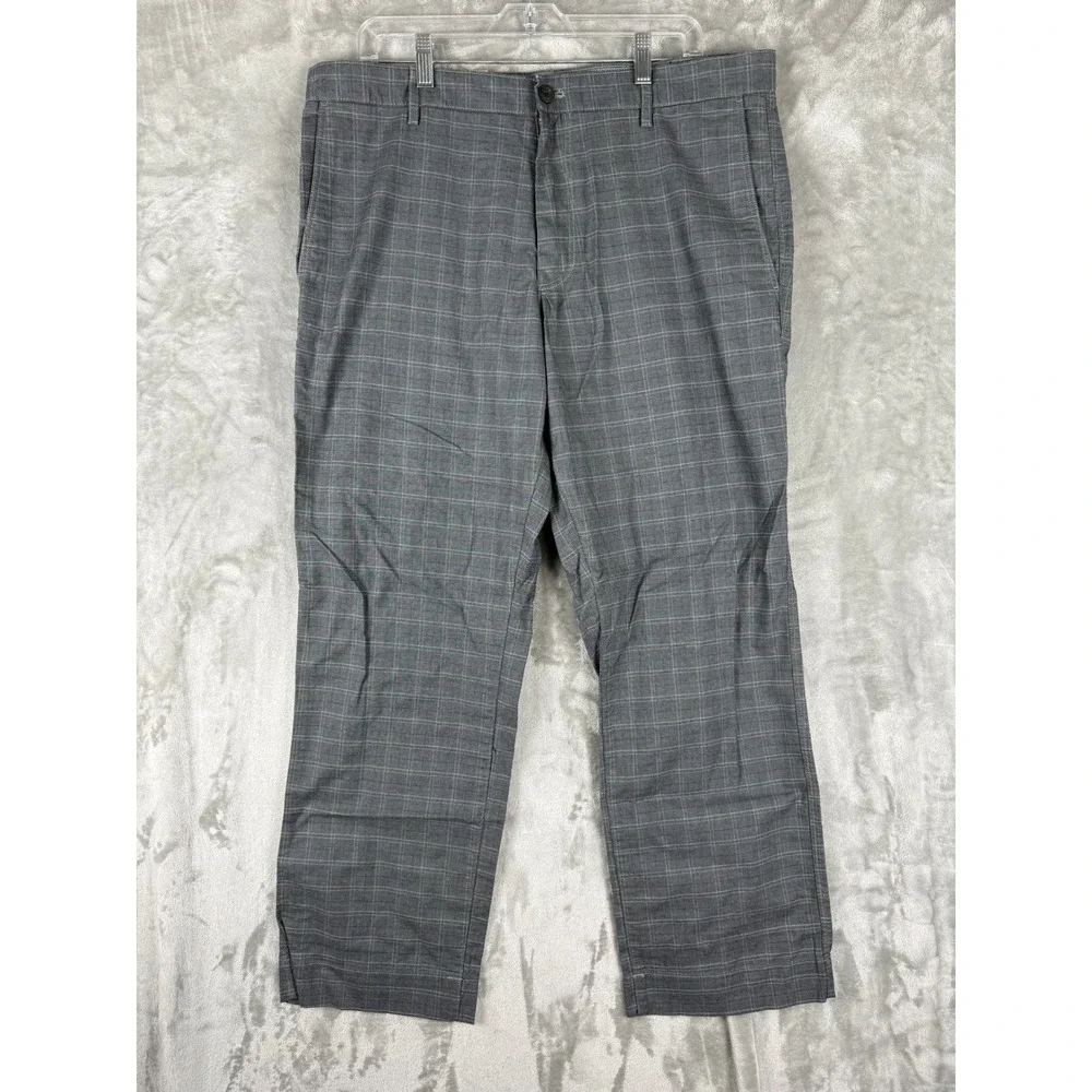 Banana Republic Straight‎ Fit Plaid Dress Pants Mens 35x30 Gray Casual Office